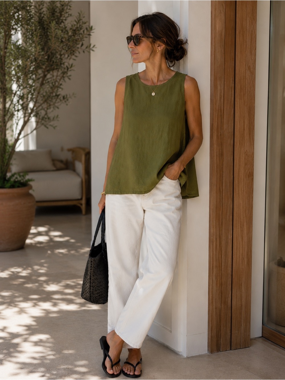FLAX Fundamental Tank | Olive Green | Size Small